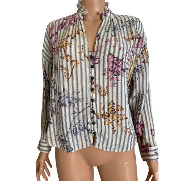 Pilcro & The Letterpress The Tavi Buttondown Striped Floral Blouse SZ SM - Picture 4 of 7